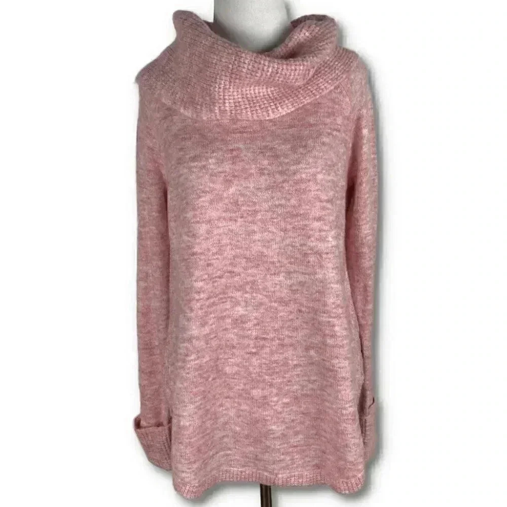 Style & Co Womens knit sweater size M pink cowl neck strawberry milk